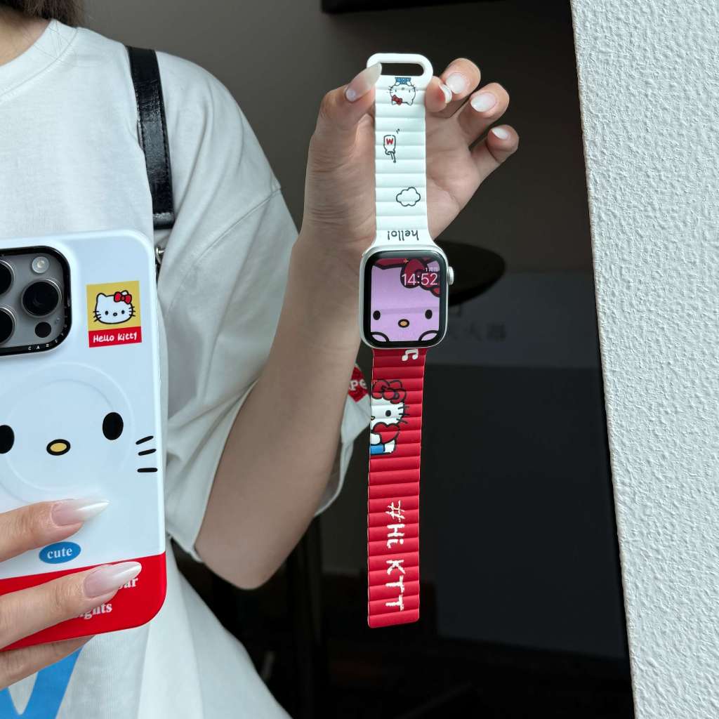 น่ารัก KT Cat สายรัดแม่เหล็กสําหรับ Apple Watch Ultra 46/44/40/49/45/41/42/38/45 มม.Iwatch Series Ultra/10/9/8/7/6/5/4/3/2/1 - รูปที่ 3