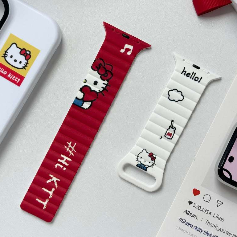น่ารัก KT Cat สายรัดแม่เหล็กสําหรับ Apple Watch Ultra 46/44/40/49/45/41/42/38/45 มม.Iwatch Series Ultra/10/9/8/7/6/5/4/3/2/1