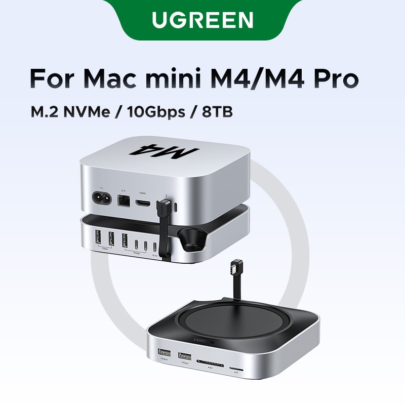 UGREEN USB HUB Docking Station สําหรับ Mac Mini M4 M4 Pro M.2 NVMe SSD 8TB สูงสุด 10Gbps พอร์ต USB-A