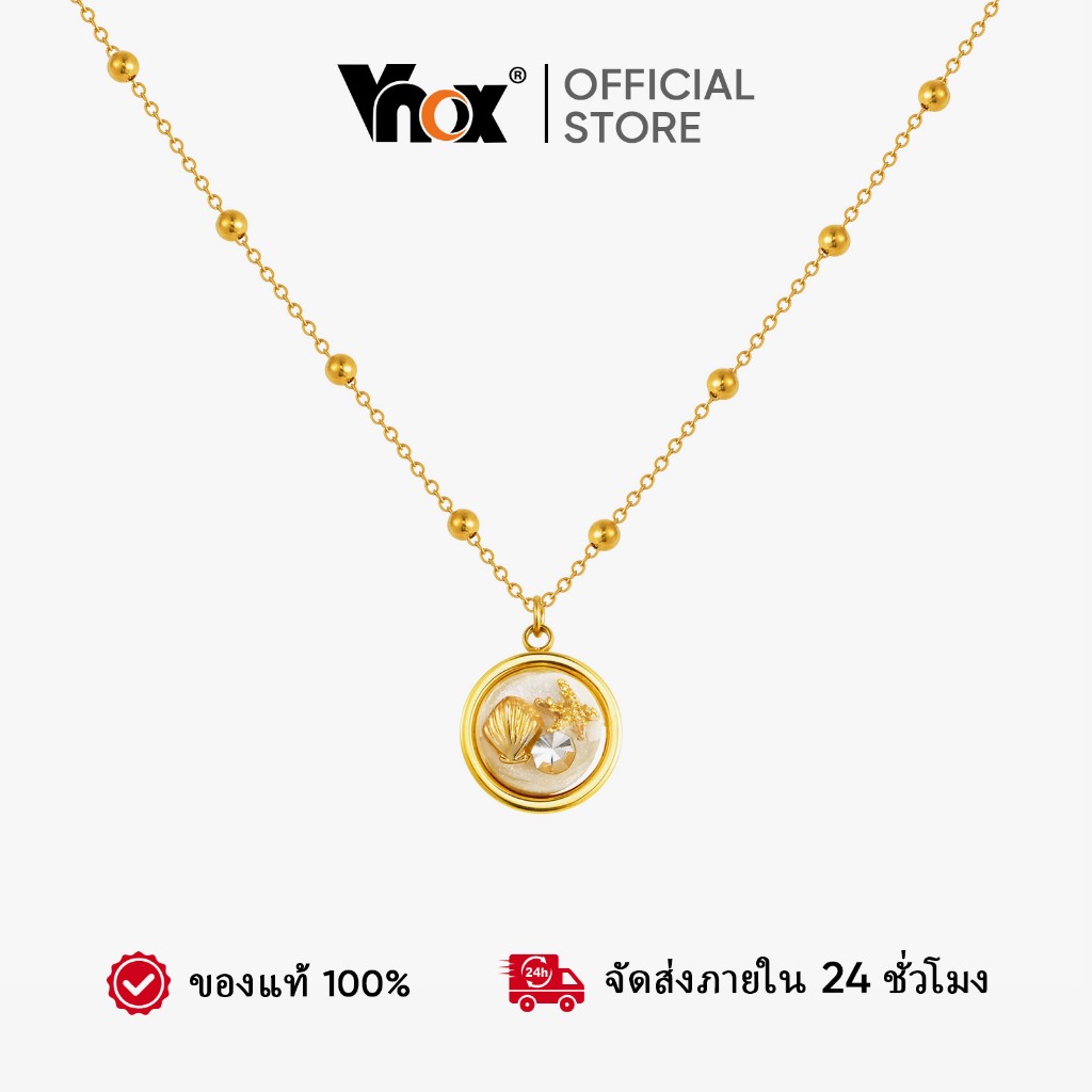 Vnox ลูกปัดZircon Cubicสร้อยคอจี้ทรงกลมสําหรับผู้หญิง,สร้อยคอสแตนเลสสีทอง,ของขวัญเครื่องประดับแฟชั่นฤดูร้อน