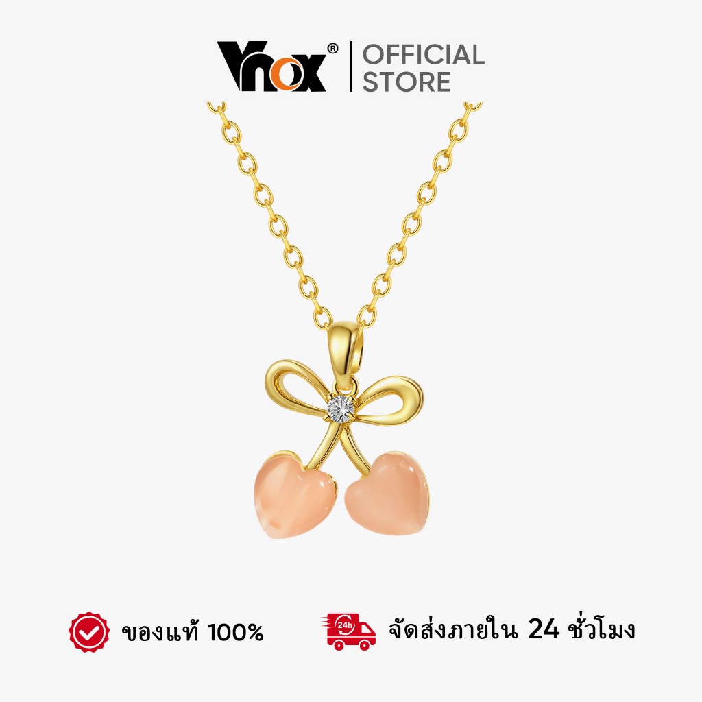 Vnox Zircon Cubic Heart-Shaped Cherry จี้สร้อยคอผู้หญิง,Gold Plated Hypoallergenic สร้อยคอ,สีชมพูแฟชั่นเครื่องประดับของข