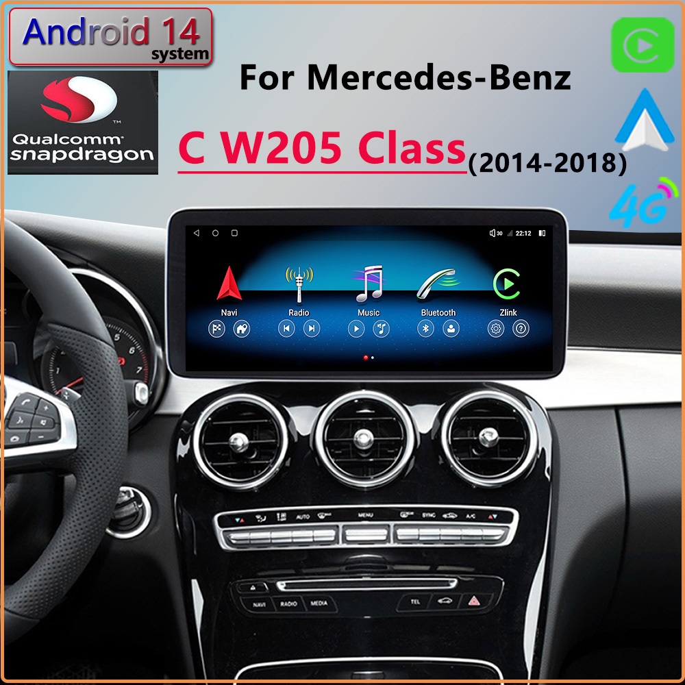 W205 Android 14 Qualcomm สำหรับ Mercedes-Benz C220 C260 CarPlay วิทยุรถยนต์ ระบบนำทาง GPS