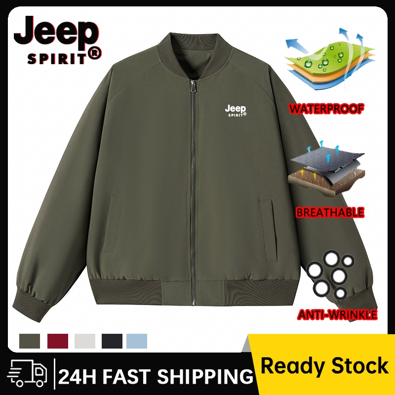 JEEP SPIRIT เสื้อแจ็คเก็ตกันน้ําสําหรับบุรุษและสตรีเสื้อแจ็คเก็ตเบสบอลเสื้อแจ็คเ