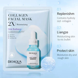 BIOAOUA ชุดมาส์กหน้า ซื้อ 10 แถม 1 (รวม 11 แผ่น) คอลลาเจน วิตามินซี เพื่อความขาวกระจ่างใส ต่อต้านริ้วรอย และเติมความชุ่มชื้น