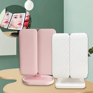 Smart LED Makeup Mirror กระจกแต่งหน้า ไฟ LED กระจกตั้งโต๊ะ 3สี แบตเตอร์รี่ 1200mAh ระบบสัมผัส ดีไซน์พับได้ 3 ตอน กระจกคมชัดระดับ 4K