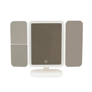 Smart LED Makeup Mirror กระจกแต่งหน้า ไฟ LED กระจกตั้งโต๊ะ 3สี แบตเตอร์รี่ 1200mAh ระบบสัมผัส ดีไซน์พับได้ 3 ตอน กระจกคมชัดระดับ 4K