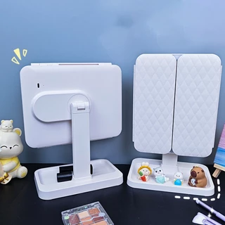 Smart LED Makeup Mirror กระจกแต่งหน้า ไฟ LED กระจกตั้งโต๊ะ 3สี แบตเตอร์รี่ 1200mAh ระบบสัมผัส ดีไซน์พับได้ 3 ตอน กระจกคมชัดระดับ 4K