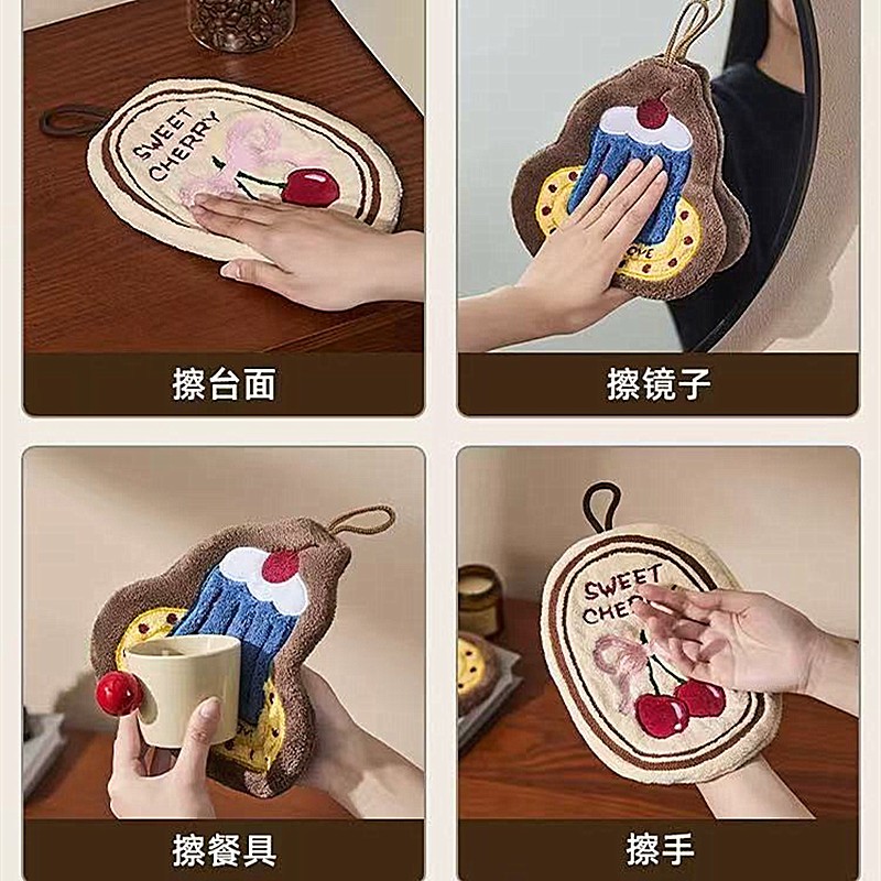 ความมีชีวิตชีวา ผ้าเช็ดมือเชอร์รี่เค้กดูดซับผ้าเช็ดหน้าผ้าขนหนูย้อนยุคแขวนได้ห้องน้ําห้องครัวดูดซับผ้าขนหนูหนา - รูปที่ 2