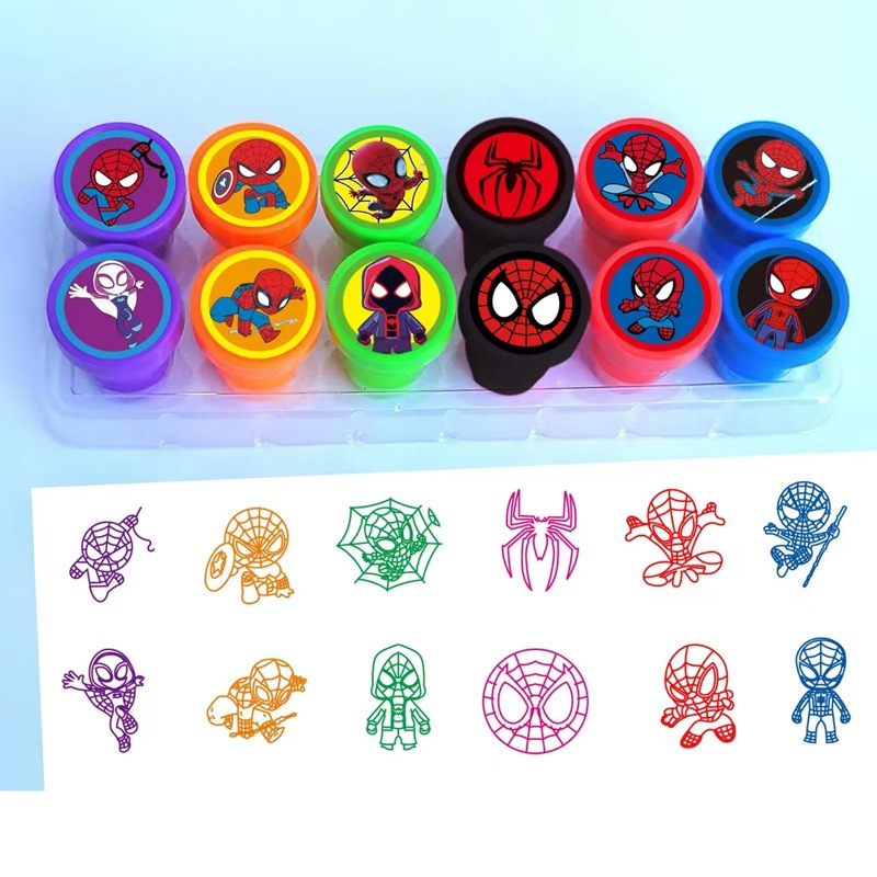 12 Spider-Man Superhero แสตมป์เด็กวันเกิด Spider-Man การ์ตูนแสตมป์คริสต์มาสของเด็กชาย Back to School