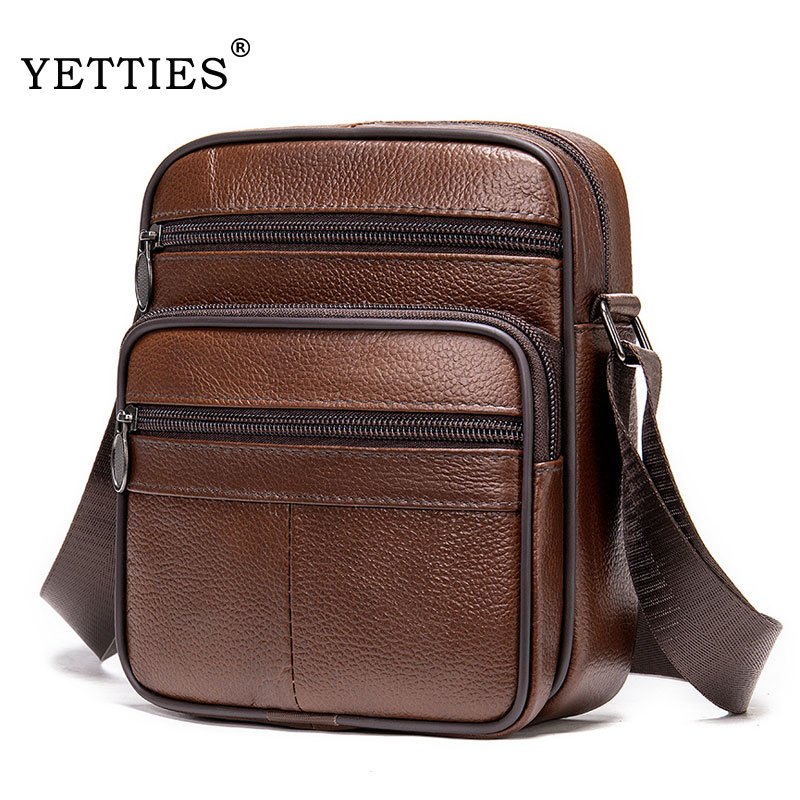 YETTIES หนังวัวแท้ 100% กระเป๋าสะพายไหล่ผู้ชายหนังแท้กระเป๋า ผู้สื่อสาร ขนาดเล็ก