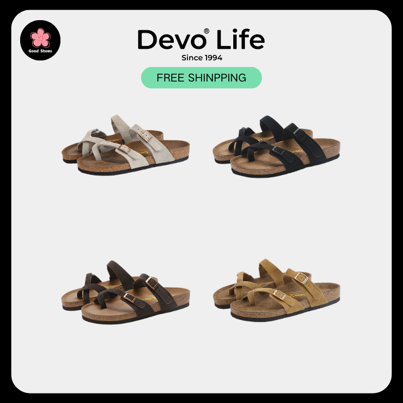 Devo Life [พร้อมส่ง] รองเท้าแตะ Slippers Leather Retro Flat Shoes for Women แท้100%จากชอป (Size34ถึง