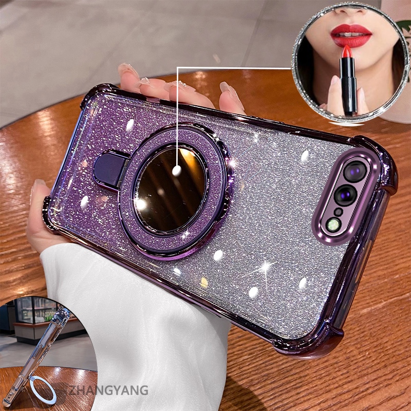 เคสสําหรับ iPhone 7 Plus iPhone 8 Plus Aesthetic flash เคสโทรศัพท์ไฟฟ้าดีไซน์ใหม่ที่วางโทรศัพท์พร้อมกระจกเอฟเฟกต์ซิลิโคน TPU นิ่ม