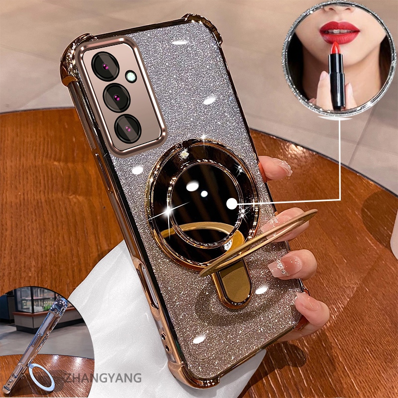 SAMSUNG เคสโทรศัพท์สําหรับSamsung A26 A36 5G A56 5Gความงามแฟลชไฟฟ้าความงามเคสโทรศัพท์พร้อมกระจกผลที่วางโทรศัพท์ซิลิโคนTPUกันกระแทก