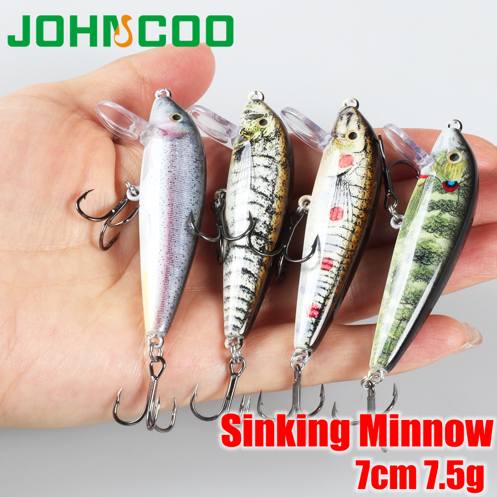สีใหม่! Minnow Sinking Lure 7 ซม.7.5g ยาวโยนอุปกรณ์ตกปลา Hard เหยื่อ Minnow เลเซอร์ Trolling พลาสติก Buzz