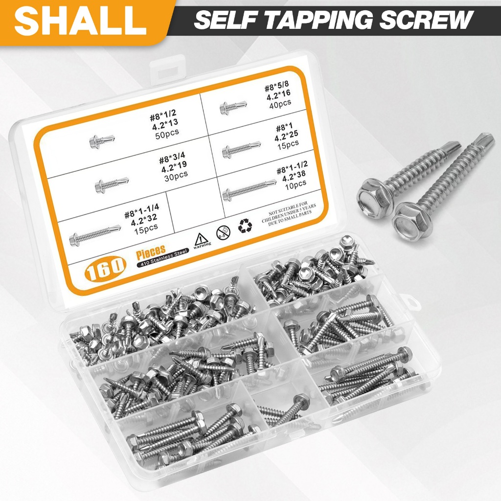 Shall สกรูเจาะตัวเองแบบไม่มีเครื่องซักผ้า สกรูหัวเจาะ | สกรูเจาะตัวเองหกเหลี่ยมสําหรับแผงหลังคาอลูมิเนียมและโลหะ