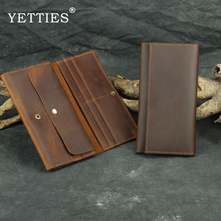 YETTIES วินเทจ หนังวัวแท้กระเป๋าสตางค์หนังวัว กระเป๋าสตางค์ ใบยาว Wallet