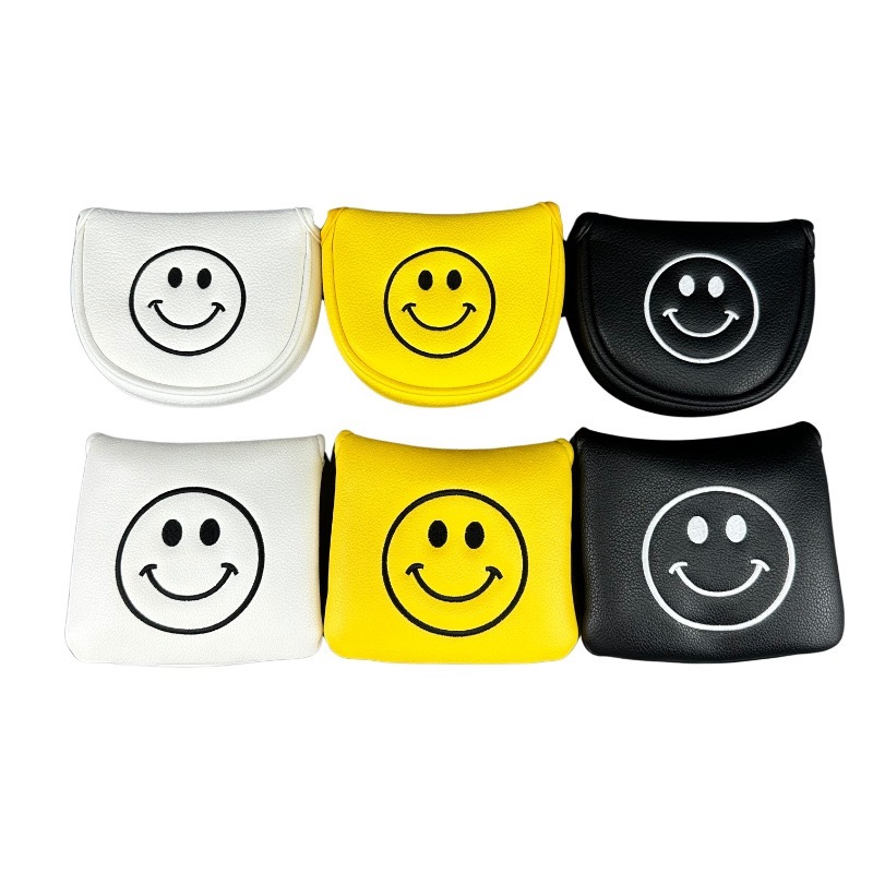 Simple Smiley Golf Putter Cover Square/ครึ่งวงกลม/ตรง Putter Cap Cover PU Club ฝาครอบป้องกันแม่เหล็กปิด