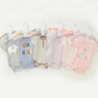PAYI BABY-5 ชิ้น เด็กทารกน่ารัก ผ้าฝ้ายนุ่ม บอดี้สูทเด็ก ทารกแรกเกิดชุดบอดี้สูทแขนสั้น