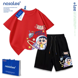 NASA ชุดแฟชั่นเด็ก ชินจังลายการ์ตูน เสื้อยืดเด็ก+กางเกงขาสั้นเด็ก กางเกงขาสั้น 100% Cotton นุ่มสบาย