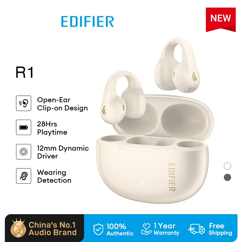 Edifier R1 หูฟังไร้สายบลูทูธแบบเปิดหู ไดรเวอร์ Dynamic เทคโนโลยีเสียงทิศทาง ใช้งานได้ 28 ชั่วโมง ระบบตัดเสียง AI บลูทูธ V5.4 รองรับการเชื่อมต่อหลายอุปกรณ์