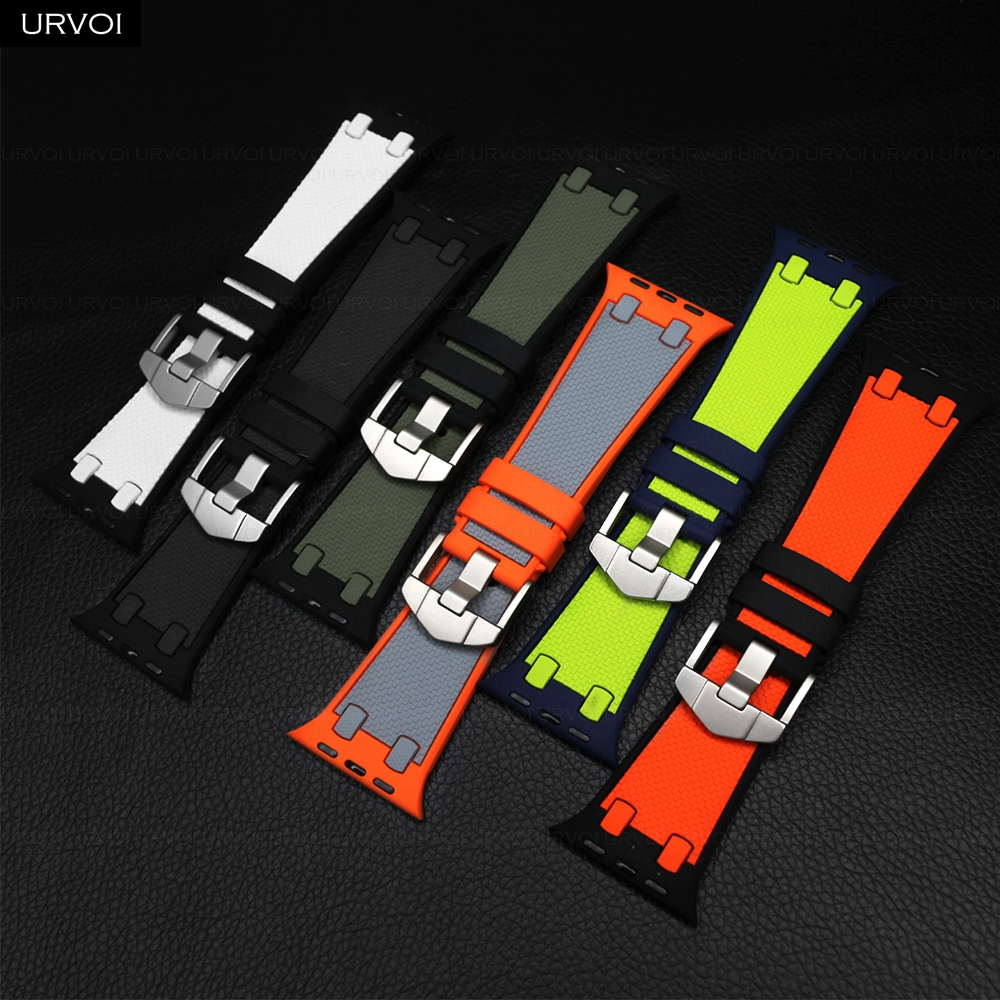 สายรัด URVOI สําหรับ Apple Watch Ultra 2 1 Series 9 876 SE 54 AP สายซิลิโคนสําหรับ iWatch สายรัดข้อมือทนทาน breathable สีคู่