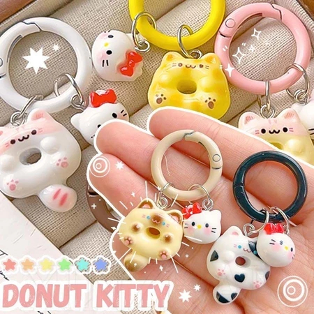 1pc น่ารัก โดลินนัท แมวเรซิ่นพวงกุญแจ-กระเป๋าพวงกุญแจเสน่ห์จี้-หวานกลวงโบว์พวงกุญแจ