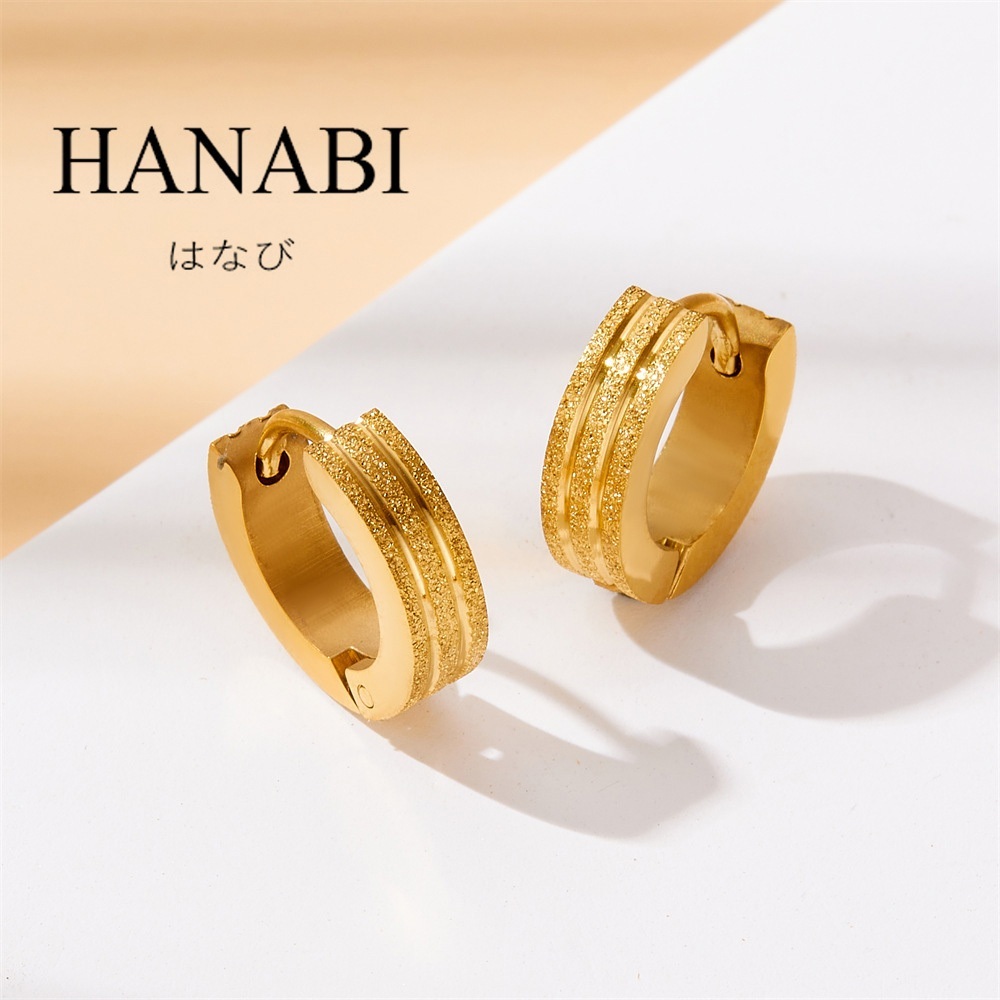 HANABI ต่างหูแหวนหนาเคลือบ 18K เครื่องประดับไม่ขัดสําหรับผู้หญิง