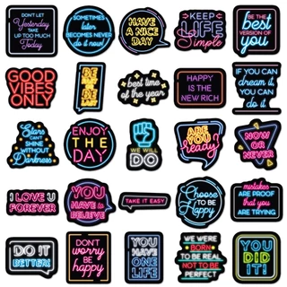 ตลก 50 ชิ้นนีออนแรงบันดาลใจสติกเกอร์ภาษาอังกฤษสําหรับเคสโทรศัพท์ Tumbler สติกเกอร์รถ Graffiti กันน้ํา Creative DIY