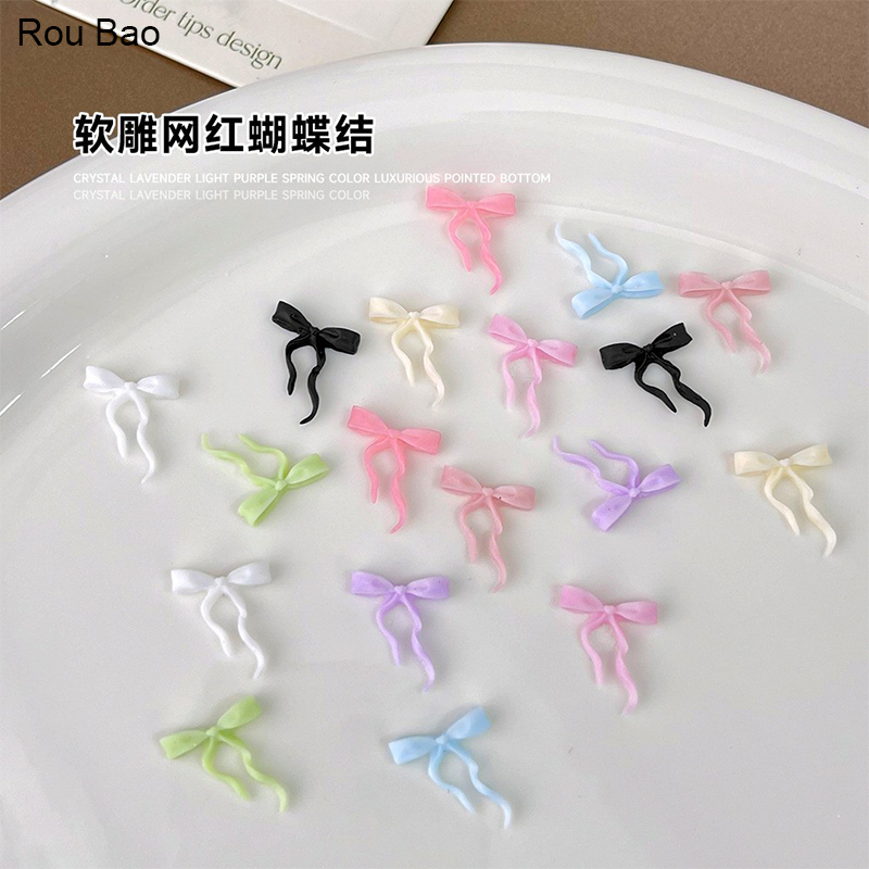 Rou Bao 50 ชิ้นเล็บผสมนุ่มแกะสลักโบว์ริบบิ้นที่มีสีสัน Girly เรซิ่นเล็บ Art DIY Charms ตกแต่ง