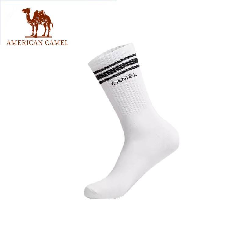 American Camelถุงเท้ากีฬากลางลูกวัวสีดํา/สีขาวUnisex Breathable