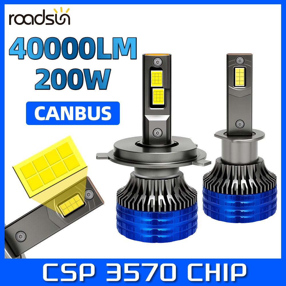 Roadsun 2 ชิ้น H1 H4 Led ไฟหน้ารถหลอดไฟ H7 H11 9005 9006 HB4 200 วัตต์ 6000 พันสองทองแดงหลอด 40000LM 900% Bright หมอกโคมไฟ 12/24 โวลต์ 3570 CSP ชิปพร้อมพัดลม Plug-N- Play Canbus ไม่มีข้อผิดพลาด