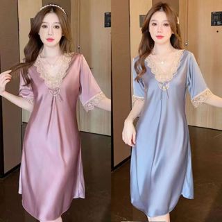 ผ้าไหมบางแขนสั้นลูกไม้ ชุดบ้าน ชุดนอนเซ็กซี่ชุดนอนสไตล์ใหม่ข…