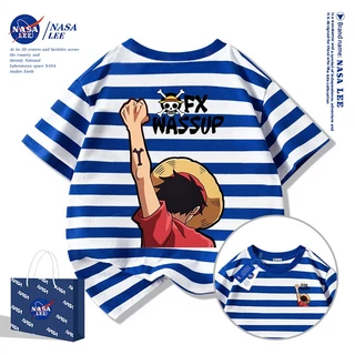 【จัดส่งภายใน 48 ชั่วโมง】เสื้อยืดแขนสั้นเด็ก NASA ผ้าฝ้ายดำคุณภาพสูง ลายวันพีซ (One Piece) สไตล์เท่ๆ ใส่ได้ทั้งเด็กชายและเด็กหญิง