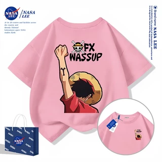 【จัดส่งภายใน 48 ชั่วโมง】เสื้อยืดแขนสั้นเด็ก NASA ผ้าฝ้ายดำคุณภาพสูง ลายวันพีซ (One Piece) สไตล์เท่ๆ ใส่ได้ทั้งเด็กชายและเด็กหญิง