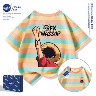 【จัดส่งภายใน 48 ชั่วโมง】เสื้อยืดแขนสั้นเด็ก NASA ผ้าฝ้ายดำคุณภาพสูง ลายวันพีซ (One Piece) สไตล์เท่ๆ ใส่ได้ทั้งเด็กชายและเด็กหญิง