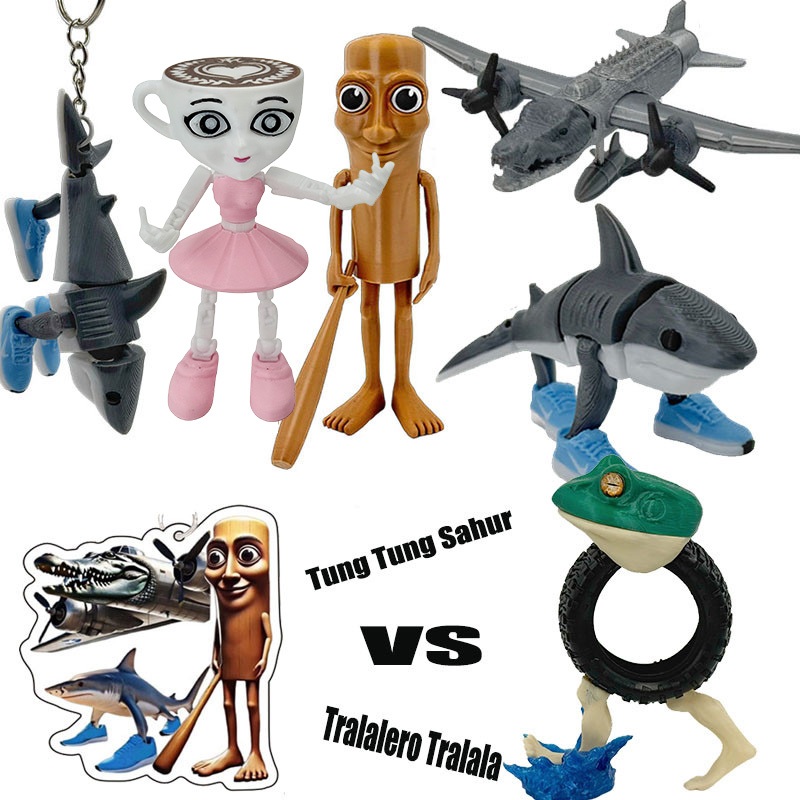 Tung Tung Sahur ของเล่น Trralero Tralala Crocodilo Brainrot ของเล่น Movable Joint รุ่น 3D พิมพ์