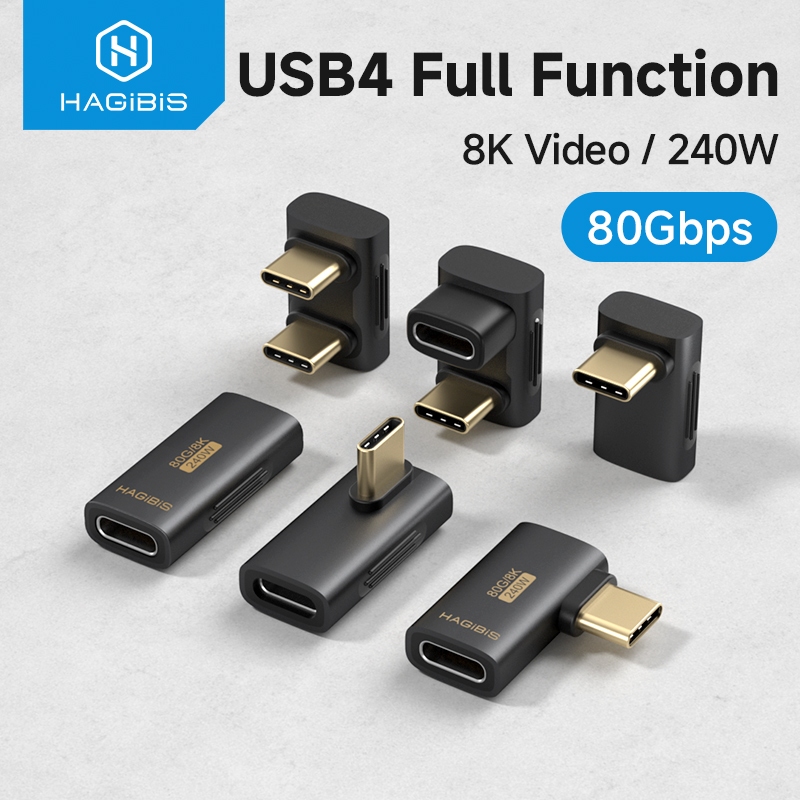 Hagibis USB4 อะแดปเตอร์ PD240W 80Gbps 8K USB C ถึง Type-C 90 องศาแปลงมุมขวาใช้งานร่วมกับ Thunderbolt 4/5 สําหรับ iPhone 16 Pro ROG Ally Steam Deck แท็บเล็ตแล็ปท็อป