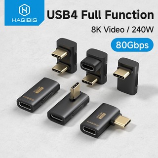 Hagibis USB4 อะแดปเตอร์ PD240W 80Gbps 8K USB C ถึง Type-C 90 องศาแปลงมุมขวาใช้งานร่วมกับ Thunderbolt 4/5 สําหรับ iPhone 16 Pro ROG Ally Steam Deck แท็บเล็ตแล็ปท็อป