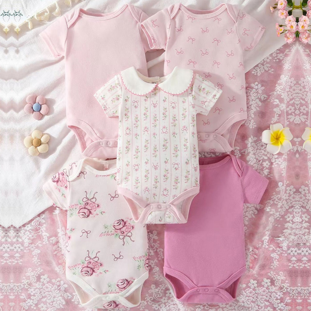 PAYI BABY-5 ชิ้น เด็กทารกน่ารัก ผ้าฝ้ายนุ่ม บอดี้สูทเด็ก ทารกแรกเกิดชุดบอดี้สูทแขนสั้น - รูปที่ 2