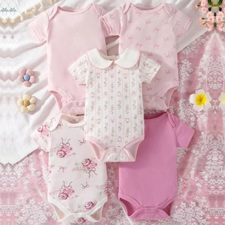 PAYI BABY-5 ชิ้น เด็กทารกน่ารัก ผ้าฝ้ายนุ่ม บอดี้สูทเด็ก ทารกแรกเกิดชุดบอดี้สูทแขนสั้น