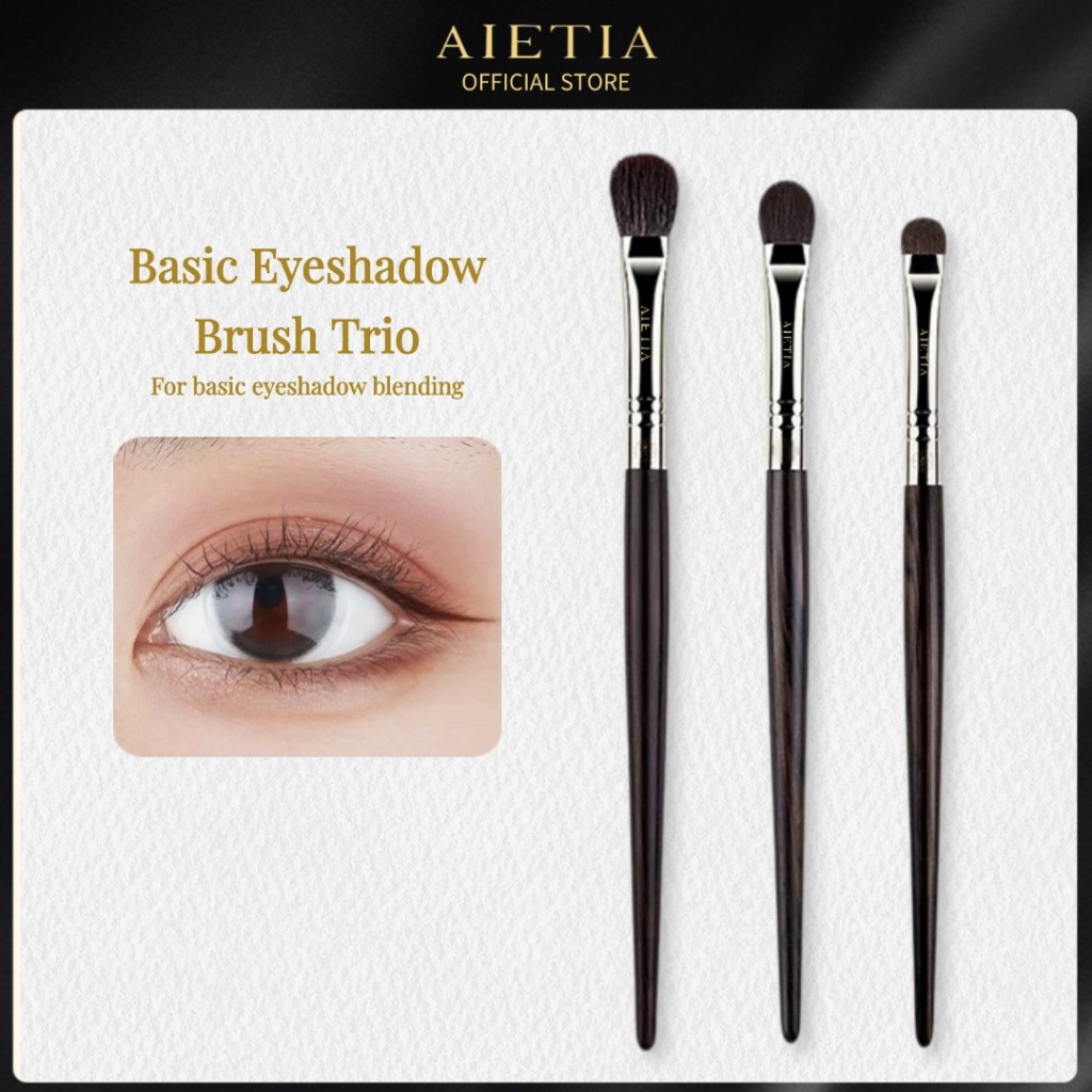 AIETIA 3PCs Basic แปรงอายแชโดว์ขนสัตว์ขนสัตว์ขนสัตว์ธรรมชาติ Ebony Handled คุณภาพสูงแปรงแต่งหน้าตา