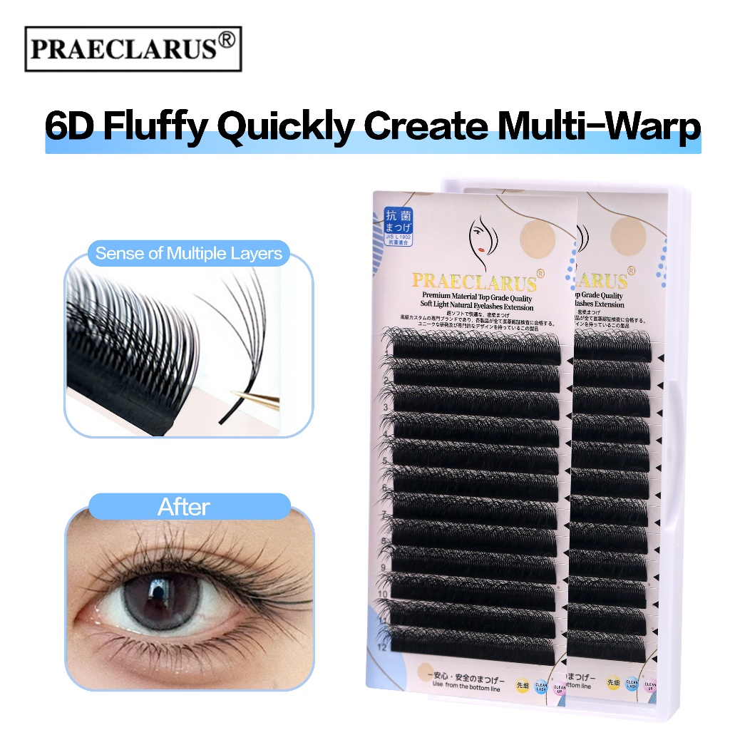 PRAECLARUS 6D Fluffy Eyelash Extension ความหนา 0.07 มม.Double layer Camellia lash handmade วัสดุพรีเมี่ยม Natural Soft Multi-layer Design Fluffy Eyelash Extension