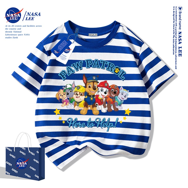 เสื้อยืดเด็ก NASA ผ้าฝ้ายนุ่ม ไซส์ใหญ่ ลายเพาเวอร์แพตโทรลทีมเต็ม ระบายอากาศดี ส่งด่วน 2 วัน