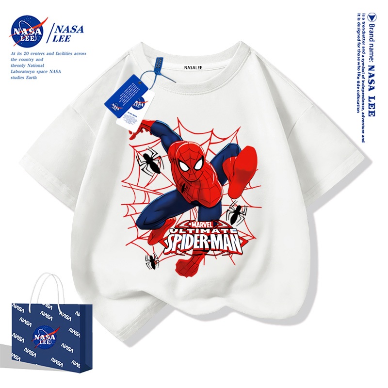 เสื้อยืดเด็ก NASA ผ้าฝ้ายนุ่ม ไซส์ใหญ่ ลายสไปเดอร์แมน ระบายอากาศดี ส่งด่วน 2 วัน