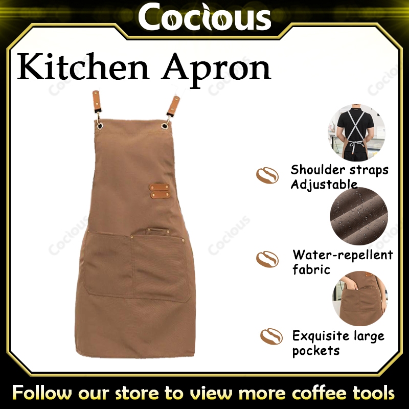 Cocious Perfessional Kitchen Apron Waterproof ผ้ากันเปื้อนกันน้ำ  Waiter Cafes Kitchen Canvas Apron Pocke tร้านกาแฟตัดผมผ้ากันเปื้อนทำงานครัว