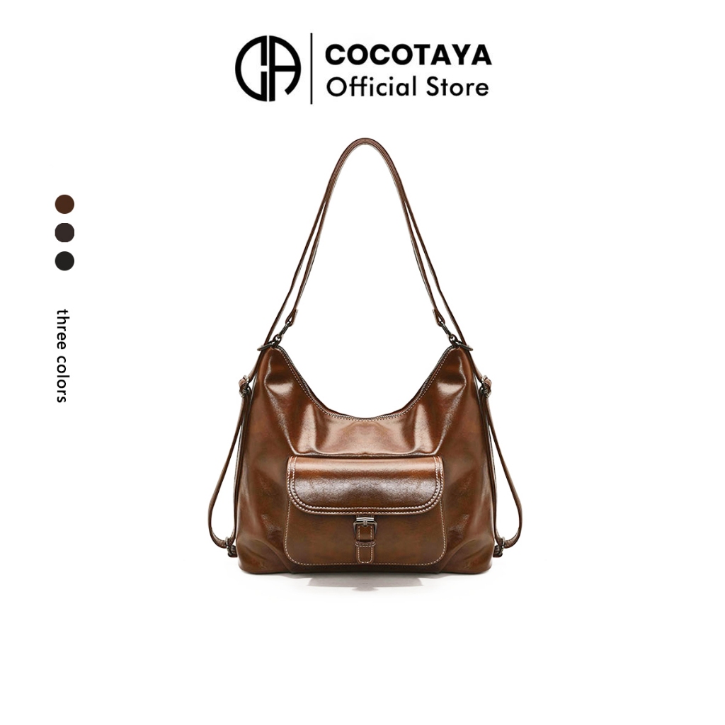 (COCOTAYA) กระเป๋าหนัง PU ความจุขนาดใหญ่อินเทรนด์ย้อนยุค, กระเป๋าเป้