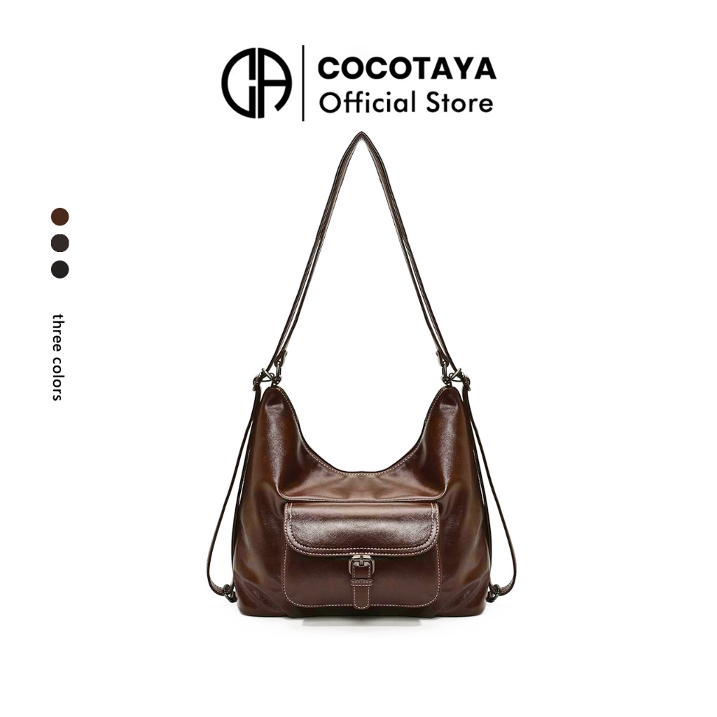 (COCOTAYA) กระเป๋าหนัง PU ความจุขนาดใหญ่อินเทรนด์ย้อนยุค, กระเป๋าเป้