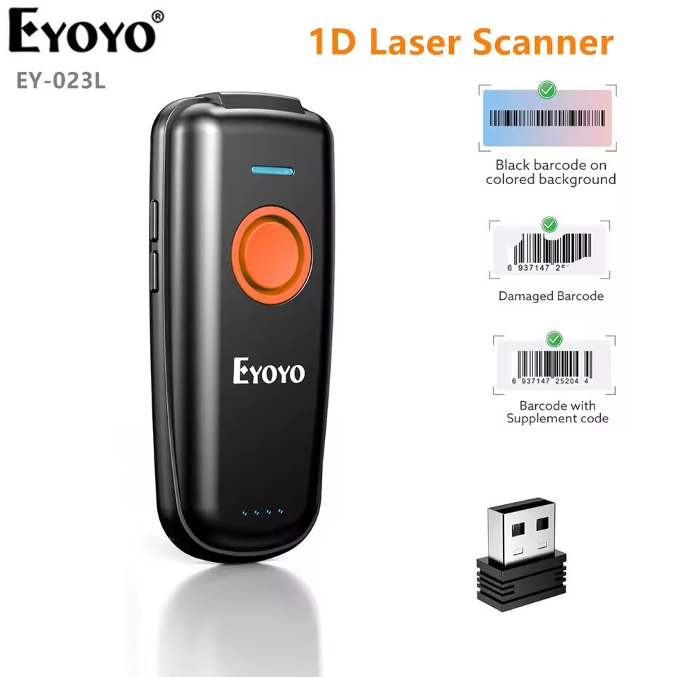 EYOYO EY-023L Mini Barcode Scanner 1D 2.4G Wireless Bar Code Scanner สําหรับ Android IOS Windows บลู
