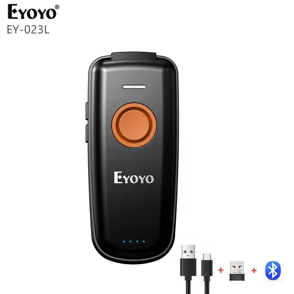 EYOYO EY-023L Mini 1D เครื่องสแกนบาร์โค้ดไร้สายแบบพกพา 3-in-1 บลูทูธและ 2.4G และสาย USB QR 1D เครื่อ