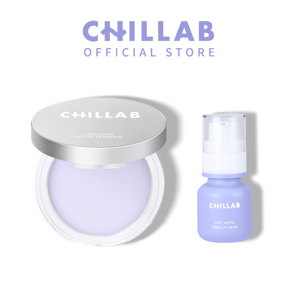 CHILLAB Base Glass Skin Duo - ชุดรองพื้นเนื้อบางเบา แป้งฝุ่น เนื้อแมตต์ ลาเวนเดอร์ และครีมคอมโบ โทนสีขาว